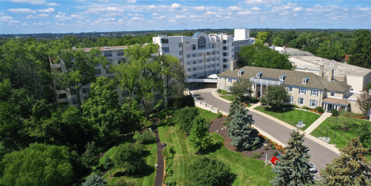 Exterior aerial view of Wesley Glen community