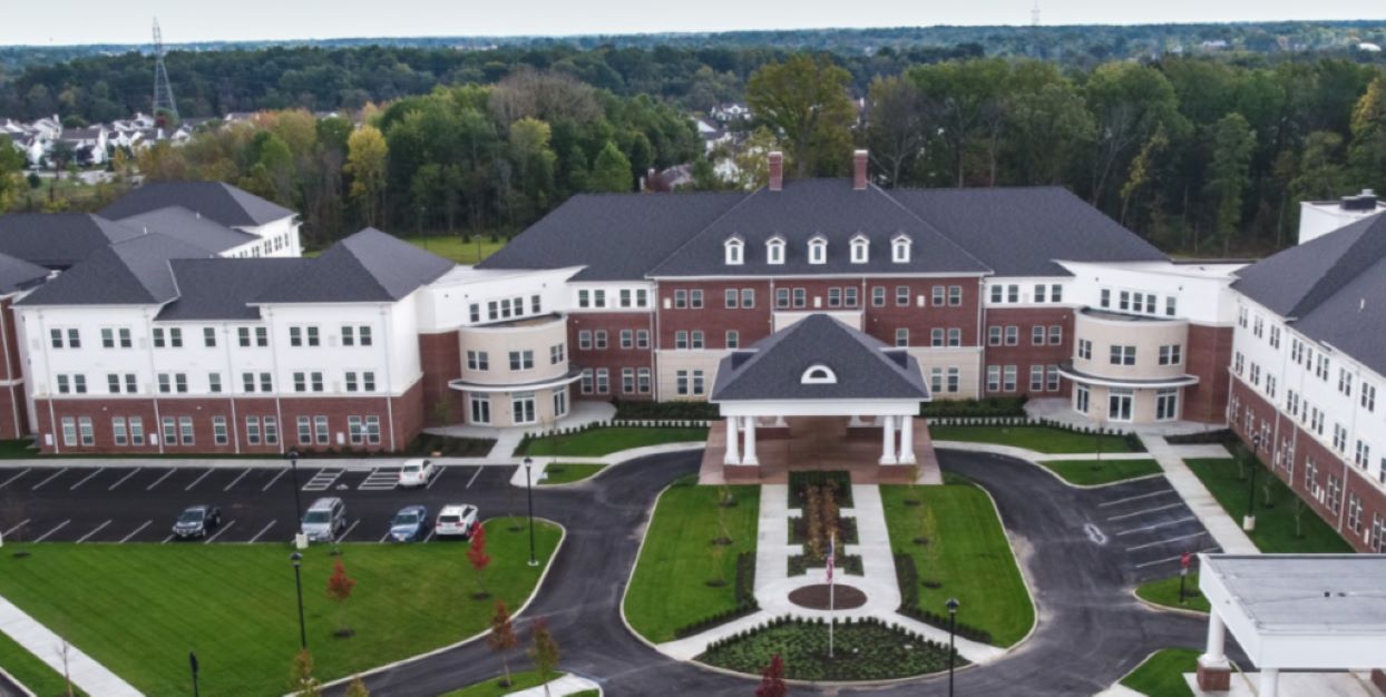 Aerial view of Wesley Woods front entrance