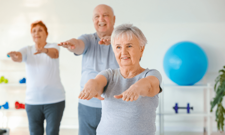 Seniors taking an exercise class